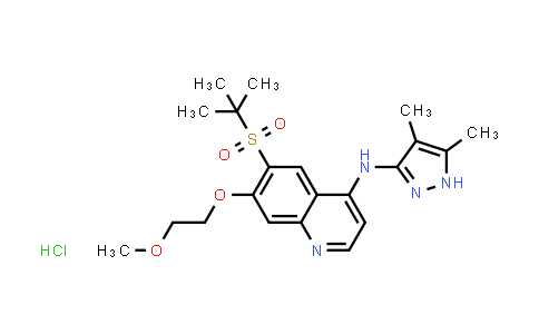 CAS No. 1581269-88-6, 4-Quinolinamine, 6-[(1,1-dimethylethyl)sulfonyl]-N-(4,5-dimethyl-1H-pyrazol-3-yl)-7-(2-methoxyethoxy)-, hydrochloride