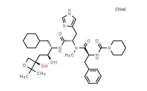 CAS No. 159631-72-8, D-xylo-Heptitol, 1-cyclohexyl-1,2,4,7-tetradeoxy-6-C-methyl-5,6-O-methylene-2-[[N-methyl-N-[N-(1-piperidinylcarbonyl)-L-phenylalanyl]-L-histidyl]amino]- (9CI)