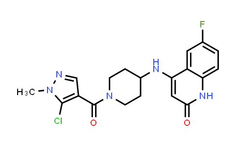 CAS No. 1613288-82-6, 2(1H)-Quinolinone, 4-[[1-[(5-chloro-1-methyl-1H-pyrazol-4-yl)carbonyl]-4-piperidinyl]amino]-6-fluoro-