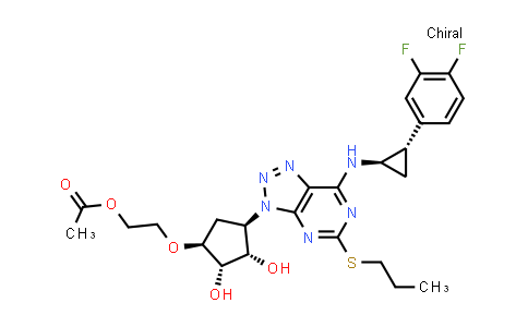 MC528768 | 1616703-93-5 | 2-(((1S,2S,3S,4R)-4-(7-(((1R,2S)-2-(3,4-Difluorophenyl)cyclopropyl)amino)-5-(propylthio)-3H-[1,2,3]triazolo[4,5-d]pyrimidin-3-yl)-2,3-dihydroxycyclopentyl)oxy)ethyl acetate