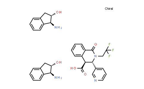 CAS No. 1620486-51-2, 4-Isoquinolinecarboxylic acid, 1,2,3,4-tetrahydro-1-oxo-3-(3-pyridinyl)-2-(2,2,2-trifluoroethyl)-, (3S,4S)-, compd. with (1S,2S)-1-amino-2,3-dihydro-1H-inden-2-ol (1:2)