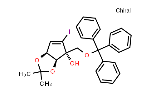 CAS No. 1626369-33-2, 4H-Cyclopenta-1,3-dioxol-4-ol, 3a,6a-dihydro-5-iodo-2,2-dimethyl-4-[(triphenylmethoxy)methyl]-, (3aS,4R,6aS)-