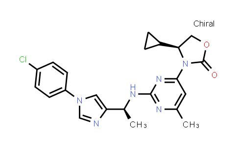 CAS No. 1628105-24-7, 2-Oxazolidinone, 3-[2-[[(1S)-1-[1-(4-chlorophenyl)-1H-imidazol-4-yl]ethyl]amino]-6-methyl-4-pyrimidinyl]-4-cyclopropyl-, (4S)-