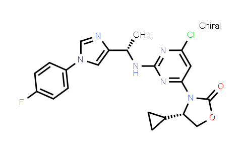 CAS No. 1628105-44-1, 2-Oxazolidinone, 3-[6-chloro-2-[[(1S)-1-[1-(4-fluorophenyl)-1H-imidazol-4-yl]ethyl]amino]-4-pyrimidinyl]-4-cyclopropyl-, (4S)-