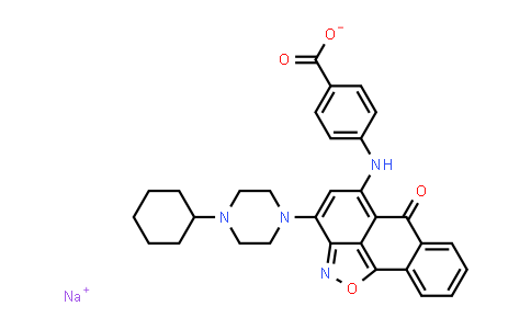 CAS No. 1628110-31-5, Benzoic acid, 4-[[3-(4-cyclohexyl-1-piperazinyl)-6-oxo-6H-anthra[1,9-cd]isoxazol-5-yl]amino]-, sodium salt (1:1)