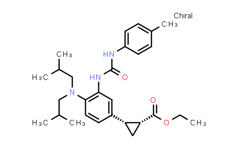 CAS No. 1629125-72-9, Cyclopropanecarboxylic acid, 2-[4-[bis(2-methylpropyl)amino]-3-[[[(4-methylphenyl)amino]carbonyl]amino]phenyl]-, ethyl ester, (1R,2S)-rel-