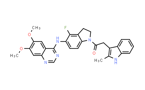 CAS No. 1630066-43-1, Ethanone, 1-[5-[(6,7-dimethoxy-4-quinazolinyl)amino]-4-fluoro-2,3-dihydro-1H-indol-1-yl]-2-(2-methyl-1H-indol-3-yl)-
