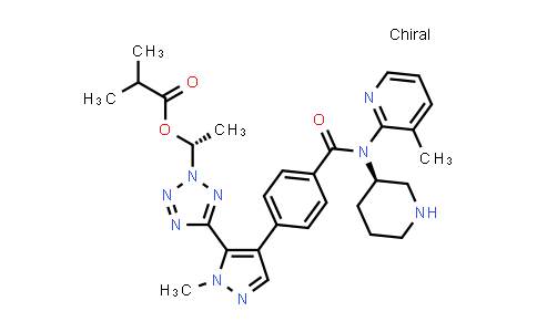 CAS No. 1632250-93-1, (1R)-1-[5-(1-Methyl-4-{4-[(3-methylpyridin-2-yl)[(3R)-piperidin-3-yl]carbamoyl]phenyl}-1H-pyrazol-5-yl)-2H-1,2,3,4-tetrazol-2-yl]ethyl 2-methylpropanoate