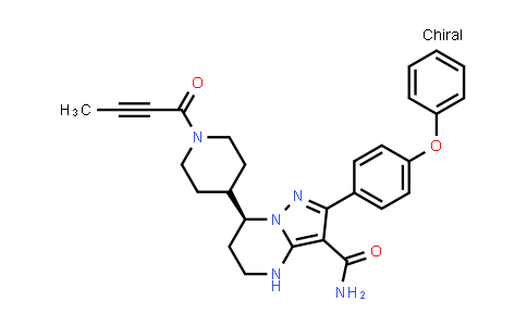 CAS No. 1633351-78-6, Pyrazolo[1,5-a]pyrimidine-3-carboxamide, 4,5,6,7-tetrahydro-7-[1-(1-oxo-2-butyn-1-yl)-4-piperidinyl]-2-(4-phenoxyphenyl)-, (7S)-