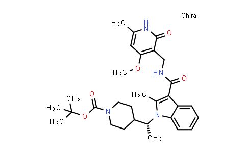 CAS No. 1659299-33-8, (R)-Tert-butyl 4-(1-(3-(((4-methoxy-6-methyl-2-oxo-1,2-dihydropyridin-3-yl)methyl)carbamoyl)-2-methyl-1H-indol-1-yl)ethyl)piperidine-1-carboxylate