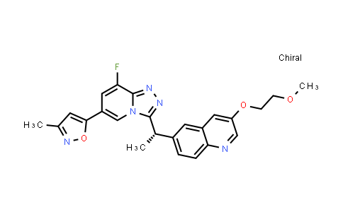 CAS No. 1675211-20-7, Quinoline, 6-[(1S)-1-[8-fluoro-6-(3-methyl-5-isoxazolyl)-1,2,4-triazolo[4,3-a]pyridin-3-yl]ethyl]-3-(2-methoxyethoxy)-