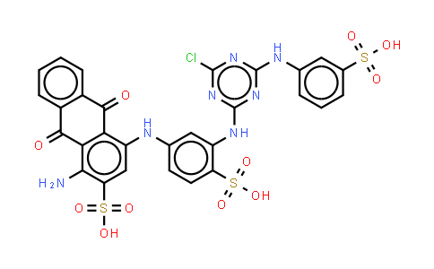 CAS No. 16823-51-1, 1-Amino-4-3-4-chloro-6-(3-sulphophenyl)amino-1,3,5-triazin-2-ylamino-4-sulphophenylamino-9,10-dihydro-9,10-dioxoanthracene -2-sulphonic acid
