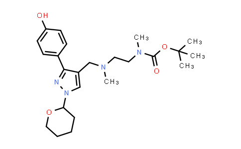 CAS No. 1700663-43-9, Carbamic acid, N-[2-[[[3-(4-hydroxyphenyl)-1-(tetrahydro-2H-pyran-2-yl)-1H-pyrazol-4-yl]methyl]methylamino]ethyl]-N-methyl-, 1,1-dimethylethyl ester
