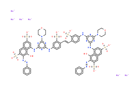CAS No. 17791-81-0, 4,4'-vinylene-bis(3-sulphonato-4,1-phenylene)imino6-morpholino-1,3,5-triazine-4,2-diyliminobis5-hydroxy-6-(phenyla zo)naphthalene-2,7-disulphonate (sodium salt)