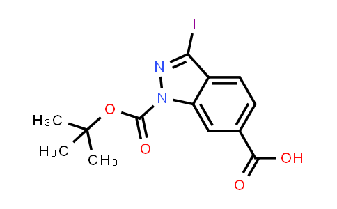 CAS No. 1799420-87-3, 1-(tert-Butoxycarbonyl)-3-iodo-1H-indazole-6-carboxylic acid