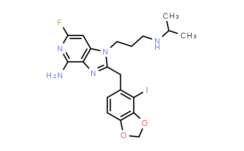 CAS No. 1799421-10-5, 6-Fluoro-2-((4-iodobenzo[d][1,3]dioxol-5-yl)methyl)-1-(3-(isopropylamino)propyl)-1H-imidazo[4,5-c]pyridin-4-amine