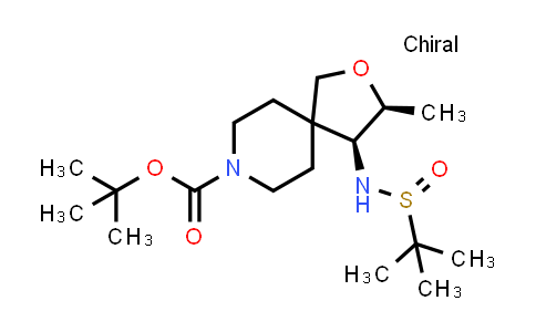 CAS No. 1801766-78-8, tert-Butyl (3S,4S)-4-(((R)-tert-butylsulfinyl)amino)-3-methyl-2-oxa-8-azaspiro[4.5]decane-8-carboxylate