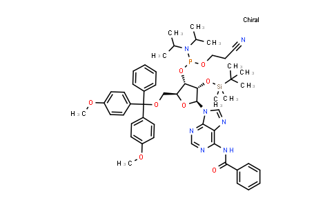 CAS No. 1803193-36-3, (2S,3S,4S,5S)-5-(6-benzamido-9H-purin-9-yl)-2-((bis(4-methoxyphenyl)(phenyl)methoxy)methyl)-4-((tert-butyldimethylsilyl)oxy)tetrahydrofuran-3-yl (2-cyanoethyl) diisopropylphosphoramidite