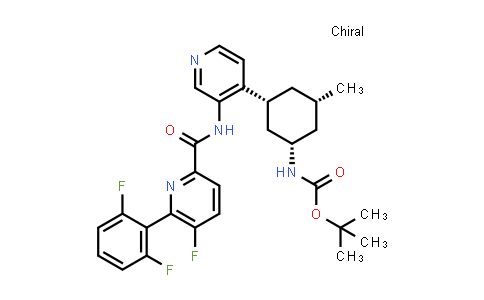 CAS No. 1820565-68-1, Carbamic acid, N-[(1S,3R,5S)-3-[3-[[[6-(2,6-difluorophenyl)-5-fluoro-2-pyridinyl]carbonyl]amino]-4-pyridinyl]-5-methylcyclohexyl]-, 1,1-dimethylethyl ester