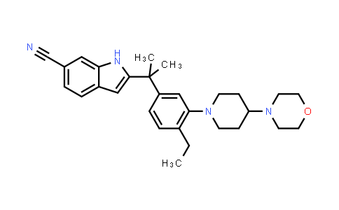 CAS No. 1820882-01-6, 2-(2-(4-Ethyl-3-(4-morpholinopiperidin-1-yl)phenyl)propan-2-yl)-1H-indole-6-carbonitrile