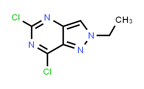 CAS No. 1823331-38-9, 5,7-Dichloro-2-ethyl-2H-pyrazolo[4,3-d]pyrimidine