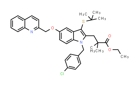 CAS No. 189239-02-9, Ethyl 3-(3-(tert-butylthio)-1-(4-chlorobenzyl)-5-(quinolin-2-ylmethoxy)-1H-indol-2-yl)-2,2-dimethylpropanoate