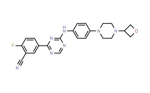 CAS No. 1893397-85-7, 2-Fluoro-5-(4-((4-(4-(oxetan-3-yl)piperazin-1-yl)phenyl)amino)-1,3,5-triazin-2-yl)benzonitrile