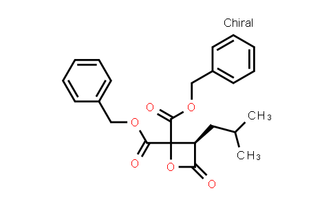 CAS No. 191792-09-3, 2,2-Oxetanedicarboxylic acid, 3-(2-methylpropyl)-4-oxo-, bis(phenylmethyl) ester, (R)- (9CI)