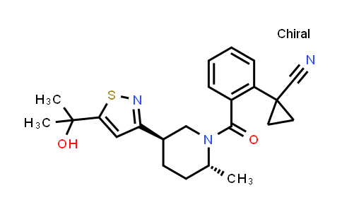 CAS No. 1918190-66-5, Cyclopropanecarbonitrile, 1-[2-[[(2R,5R)-5-[5-(1-hydroxy-1-methylethyl)-3-isothiazolyl]-2-methyl-1-piperidinyl]carbonyl]phenyl]-