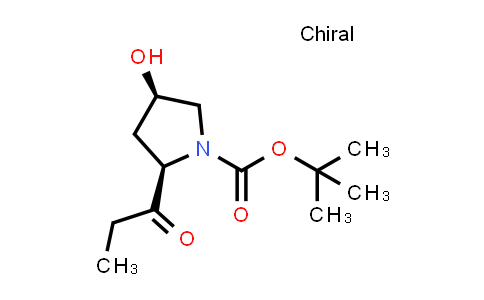 CAS No. 1932492-10-8, 1-Pyrrolidinecarboxylic acid, 4-hydroxy-2-(1-oxopropyl)-, 1,1-dimethylethyl ester, (2R,4R)-