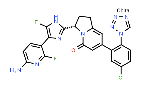 CAS No. 1941243-09-9, (S)-3-(4-(6-Amino-2-fluoropyridin-3-yl)-5-fluoro-1H-imidazol-2-yl)-7-(5-chloro-2-(1H-tetrazol-1-yl)phenyl)-2,3-dihydroindolizin-5(1H)-one