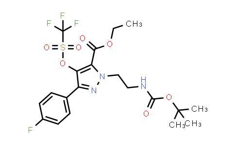 CAS No. 1956306-71-0, 1H-Pyrazole-5-carboxylic acid, 1-[2-[[(1,1-dimethylethoxy)carbonyl]amino]ethyl]-3-(4-fluorophenyl)-4-[[(trifluoromethyl)sulfonyl]oxy]-, ethyl ester