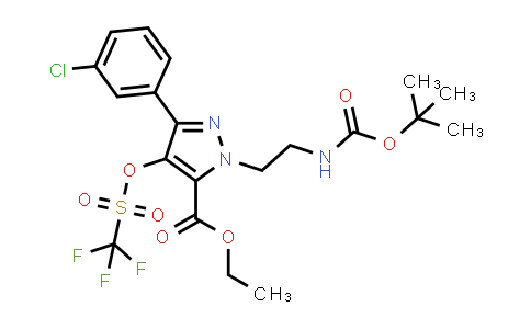 CAS No. 1956354-90-7, 1H-Pyrazole-5-carboxylic acid, 3-(3-chlorophenyl)-1-[2-[[(1,1-dimethylethoxy)carbonyl]amino]ethyl]-4-[[(trifluoromethyl)sulfonyl]oxy]-, ethyl ester