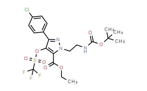 CAS No. 1956364-75-2, 1H-Pyrazole-5-carboxylic acid, 3-(4-chlorophenyl)-1-[2-[[(1,1-dimethylethoxy)carbonyl]amino]ethyl]-4-[[(trifluoromethyl)sulfonyl]oxy]-, ethyl ester