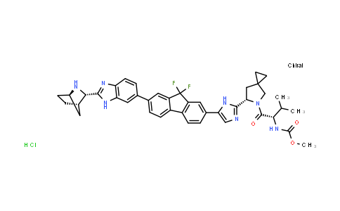CAS No. 2004675-26-5, methyl ((S)-1-((S)-6-(5-(7-(2-((1R,3S,4S)-2-azabicyclo[2.2.1]heptan-3-yl)-1H-benzo[d]imidazol-6-yl)-9,9-difluoro-9H-fluoren-2-yl)-1H-imidazol-2-yl)-5-azaspiro[2.4]heptan-5-yl)-3-methyl-1-oxobutan-2-yl)carbamate (hydrochloride)