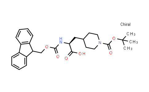 CAS No. 204058-25-3, 4-Piperidinepropanoic acid, 1-[(1,1-dimethylethoxy)carbonyl]-α-[[(9H-fluoren-9-ylmethoxy)carbonyl]amino]-, (S)-