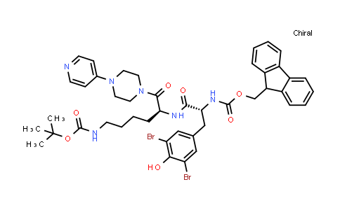 CAS No. 204693-24-3, (9H-fluoren-9-yl)methyl ((R)-1-(((S)-6-((tert-butoxycarbonyl)amino)-1-oxo-1-(4-(pyridin-4-yl)piperazin-1-yl)hexan-2-yl)amino)-3-(3,5-dibromo-4-hydroxyphenyl)-1-oxopropan-2-yl)carbamate