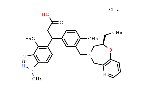 CAS No. 2055782-24-4, 3-(1,4-Dimethyl-1H-benzo[d][1,2,3]triazol-5-yl)-3-(3-(((R)-2-ethyl-2,3-dihydropyrido[2,3-f][1,4]oxazepin-4(5H)-yl)methyl)-4-methylphenyl)propanoic acid