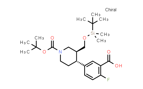 CAS No. 2055991-10-9, 5-[(3S,4R)-1-[(tert-butoxy)carbonyl]-3-{[(tert-butyldimethylsilyl)oxy]methyl}piperidin-4-yl]-2-fluorobenzoic acid