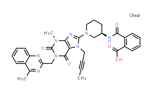 CAS No. 2074688-81-4, (R)-2-((1-(7-(but-2-yn-1-yl)-3-methyl-1-((4-methylquinazolin-2-yl)methyl)-2,6-dioxo-2,3,6,7-tetrahydro-1H-purin-8-yl)piperidin-3-yl)carbamoyl)benzoic acid