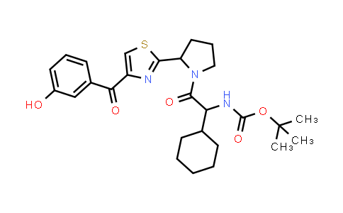 CAS No. 2095244-41-8, tert-Butyl (1-cyclohexyl-2-(2-(4-(3-hydroxybenzoyl)thiazol-2-yl)pyrrolidin-1-yl)-2-oxoethyl)carbamate