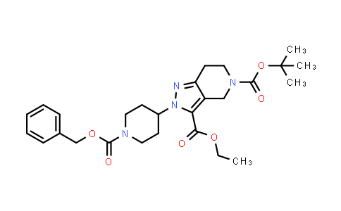 CAS No. 2102410-45-5, 5H-Pyrazolo[4,3-c]pyridine-3,5-dicarboxylic acid, 2,4,6,7-tetrahydro-2-[1-[(phenylmethoxy)carbonyl]-4-piperidinyl]-, 5-(1,1-dimethylethyl) 3-ethyl ester