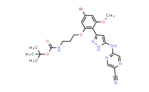CAS No. 2120399-08-6, tert-Butyl (3-(5-bromo-2-(5-((5-cyanopyrazin-2-yl)amino)-1H-pyrazol-3-yl)-3-methoxyphenoxy)propyl)carbamate