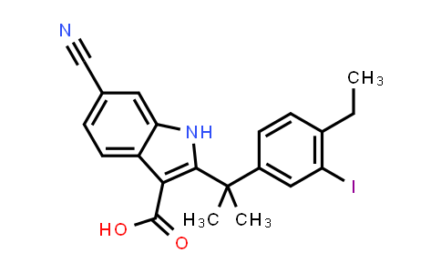 CAS No. 2121599-20-8, 6-Cyano-2-(2-(4-ethyl-3-iodophenyl)propan-2-yl)-1H-indole-3-carboxylic acid