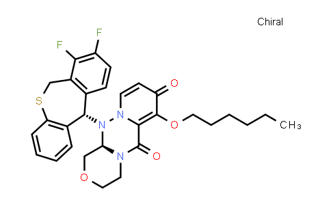 CAS No. 2136287-69-7, (R)-12-((S)-7,8-Difluoro-6,11-dihydrodibenzo[b,e]thiepin-11-yl)-7-(hexyloxy)-3,4,12,12a-tetrahydro-1H-[1,4]oxazino[3,4-c]pyrido[2,1-f][1,2,4]triazine-6,8-dione