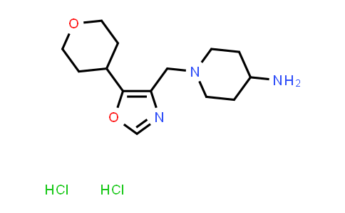 CAS No. 2140316-40-9, 1-((5-(Tetrahydro-2H-pyran-4-yl)oxazol-4-yl)methyl)piperidin-4-amine dihydrochloride