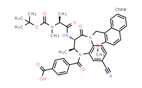CAS No. 2158322-19-9, 4-((2S,3S)-3-((S)-2-((tert-Butoxycarbonyl)(methyl)amino)propanamido)-8-cyano-5-((2-methoxynaphthalen-1-yl)methyl)-2-methyl-4-oxo-2,3,4,5-tetrahydro-1H-benzo[b][1,4]diazepine-1-carbonyl)benzoic acid