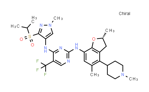 CAS No. 2170840-96-5, (R)-N2-(2,5-Dimethyl-4-(1-methylpiperidin-4-yl)-2,3-dihydrobenzofuran-7-yl)-N4-(3-(isopropylsulfonyl)-1-methyl-1H-pyrazol-4-yl)-5-(trifluoromethyl)pyrimidine-2,4-diamine