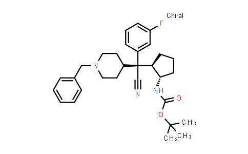 CAS No. 2173582-10-8, tert-Butyl ((1S,2R)-2-((S)-(1-benzylpiperidin-4-yl)(cyano)(3-fluorophenyl)methyl)cyclopentyl)carbamate