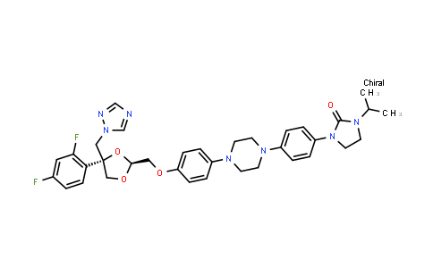 CAS No. 219923-85-0, 2-Imidazolidinone, 1-[4-[4-[4-[[(2S,4R)-4-(2,4-difluorophenyl)-4-(1H-1,2,4-triazol-1-ylmethyl)-1,3-dioxolan-2-yl]methoxy]phenyl]-1-piperazinyl]phenyl]-3-(1-methylethyl)-